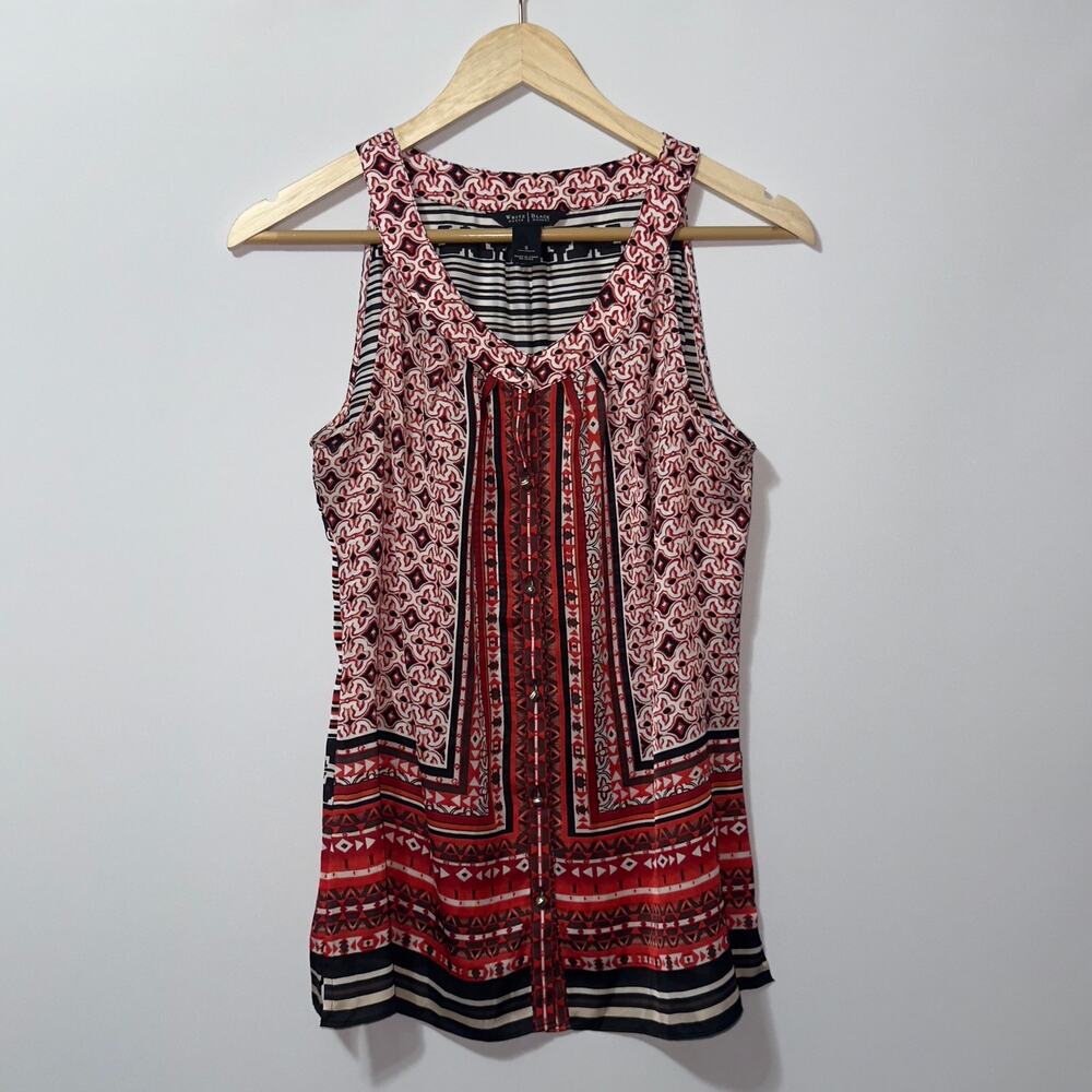 White House Black Market Red and Black Sleeveless Blouse women’s size small